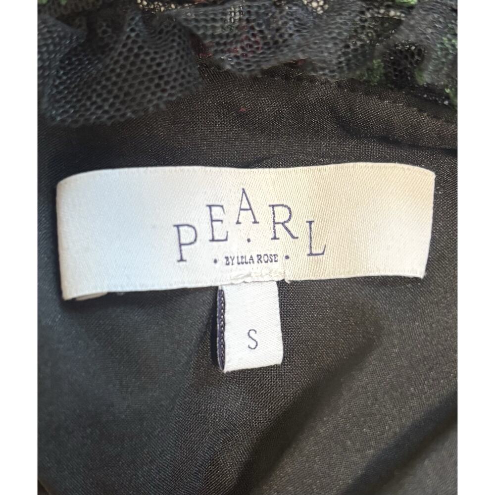 Pearl By Lela Rose Floral Embroidered Tulle Flounce Blouse Ruffled Sheer Size S - Picture 6 of 9